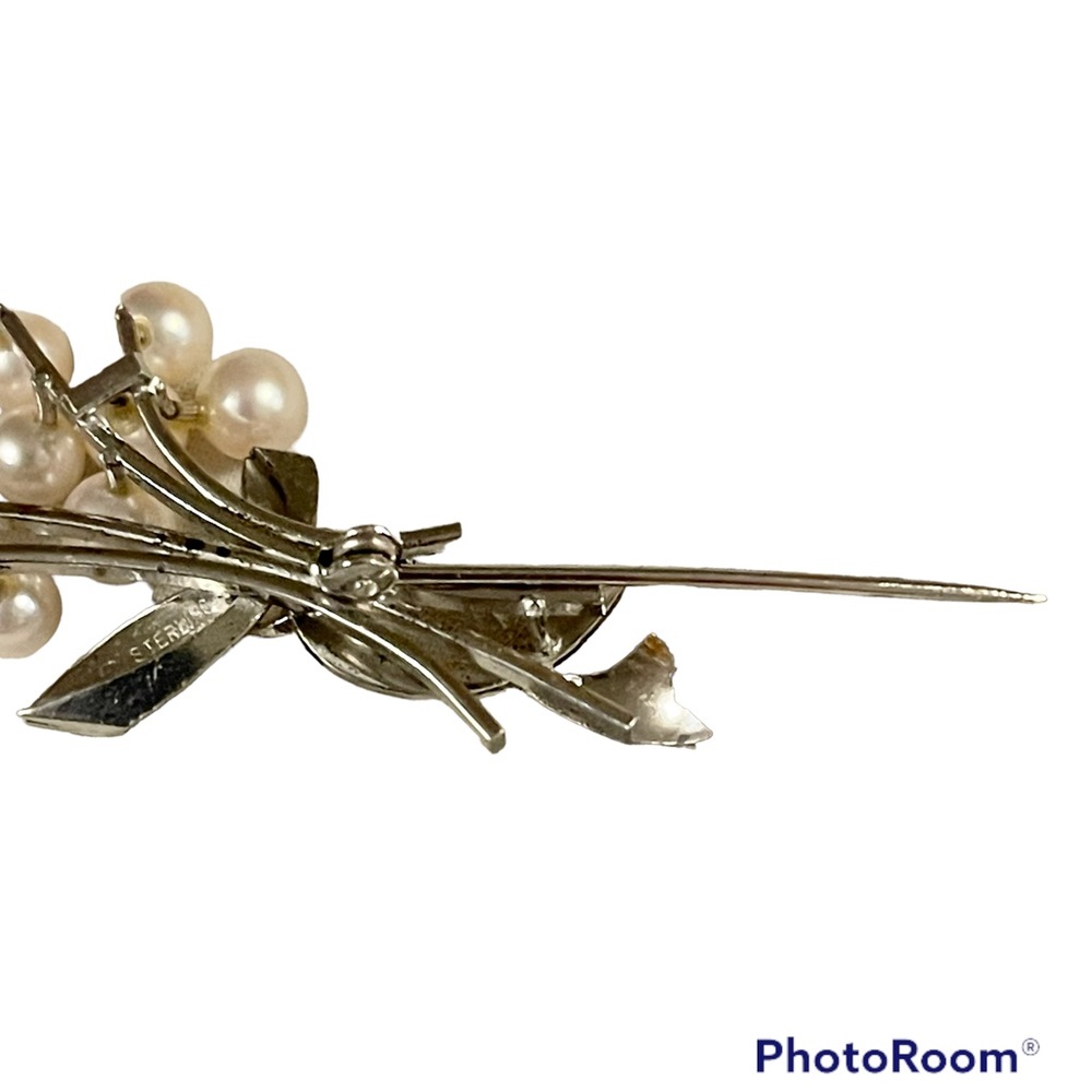 Sterling Silver Vintage Brooch W Genuine Cultured Pearls Floral Spray design - Picture 5 of 10